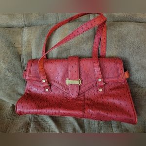Vintage Koret Faux Ostrich Red Satchel Purse Bag